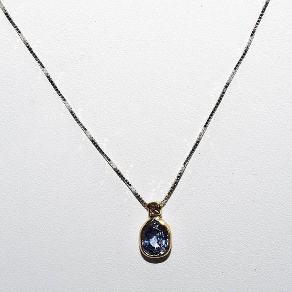 $1,900 10K/14K Gold .89CT Natural Ceylon Sapphire & Diamond 2-Stone Necklace - Picture 2 of 8